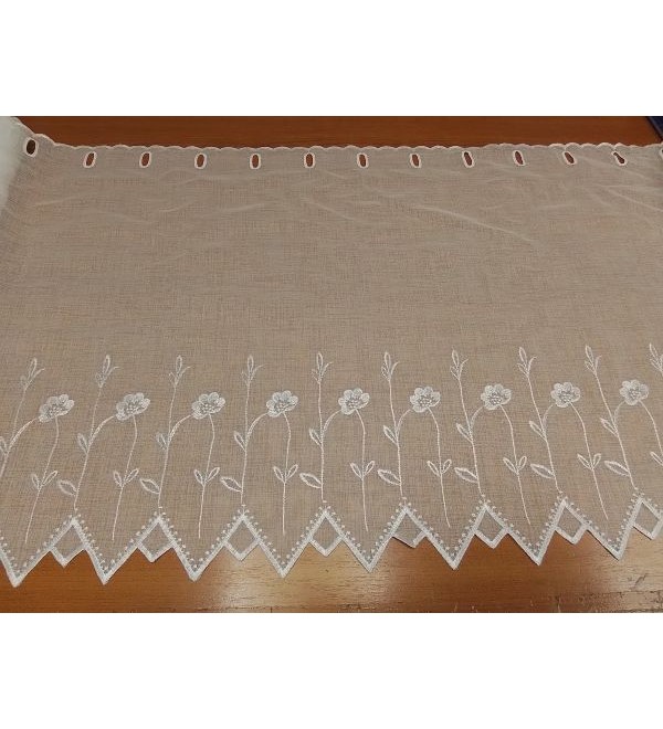 Pipacs,fehér hímzett,bordűrös vitrázs függöny 60 cm