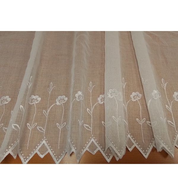 Pipacs,fehér hímzett,bordűrös vitrázs függöny 45 cm