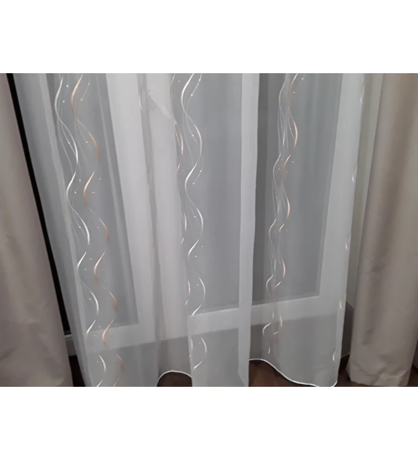 Kész függöny hímzett narancssárga hullámos 250 cm magas (110 cm-es karnisra)