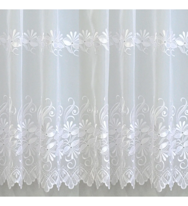 H2/1182 virágos bordűrös fényáteresztő függöny 175 cm 01 fehér