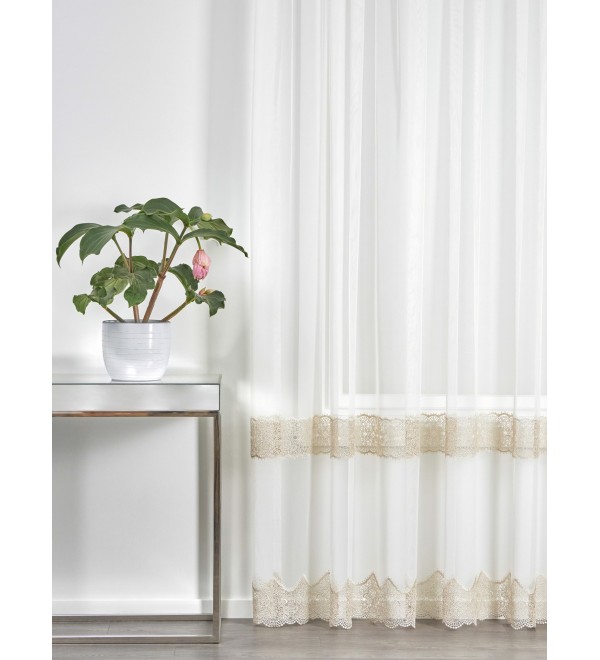 Linka bordűrös fényáteresztő függöny 290 cm vajszín