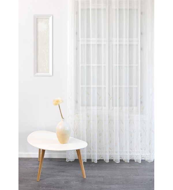 Litera ,hímzett,leveles bordűrös fényáteresztő függöny 280 cm 02 ekrü