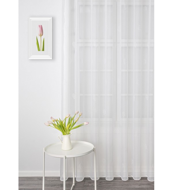 T/526 hímzett ágacska mintás fényáteresztő függöny 290 cm fehér