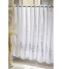 Dobra/60 fehér szablé,ezüst-bézs leveles vitrázs függöny méterben