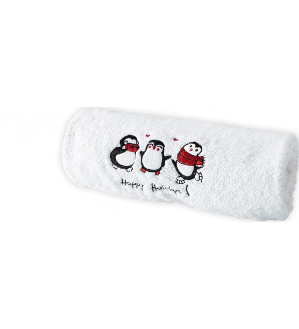 Karácsonyi törölköző fehér 50×90 cm pingvinek
