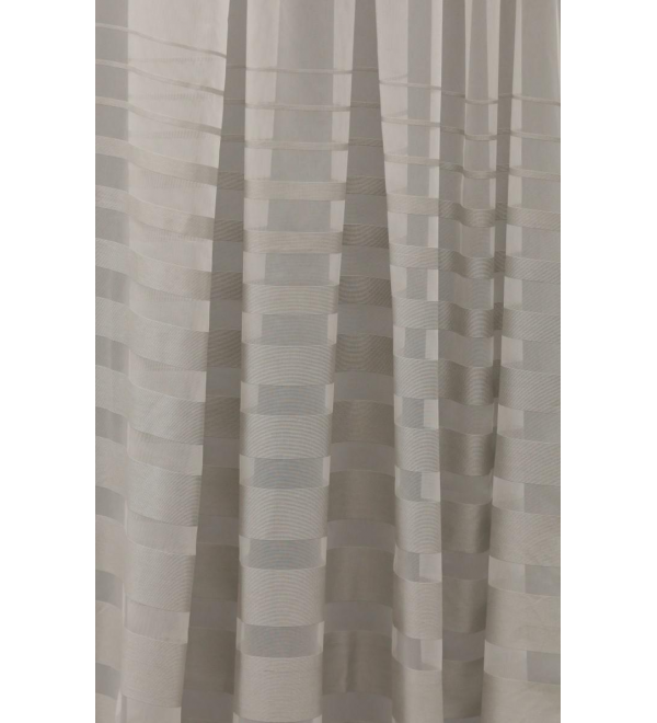 Alexandria ekrü-szürke fényes-csíkos,bordűrös mintájú szövött függöny 310 cm