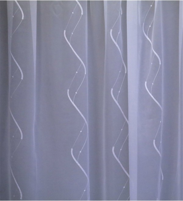Piza függőlegesen hullámos mintájú hímzett voile függöny 290 cm fehér